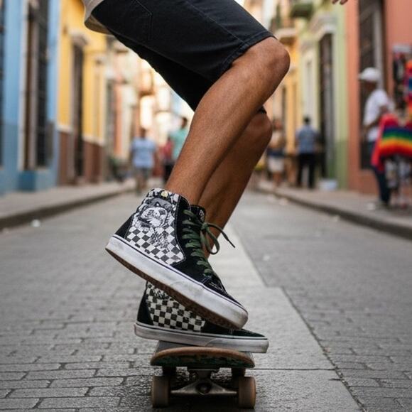 "Vans" Kids Green/White CHECKERBOARD BULLDOG High Top Sneakers Size 4.5,Skater - Picture 1 of 11